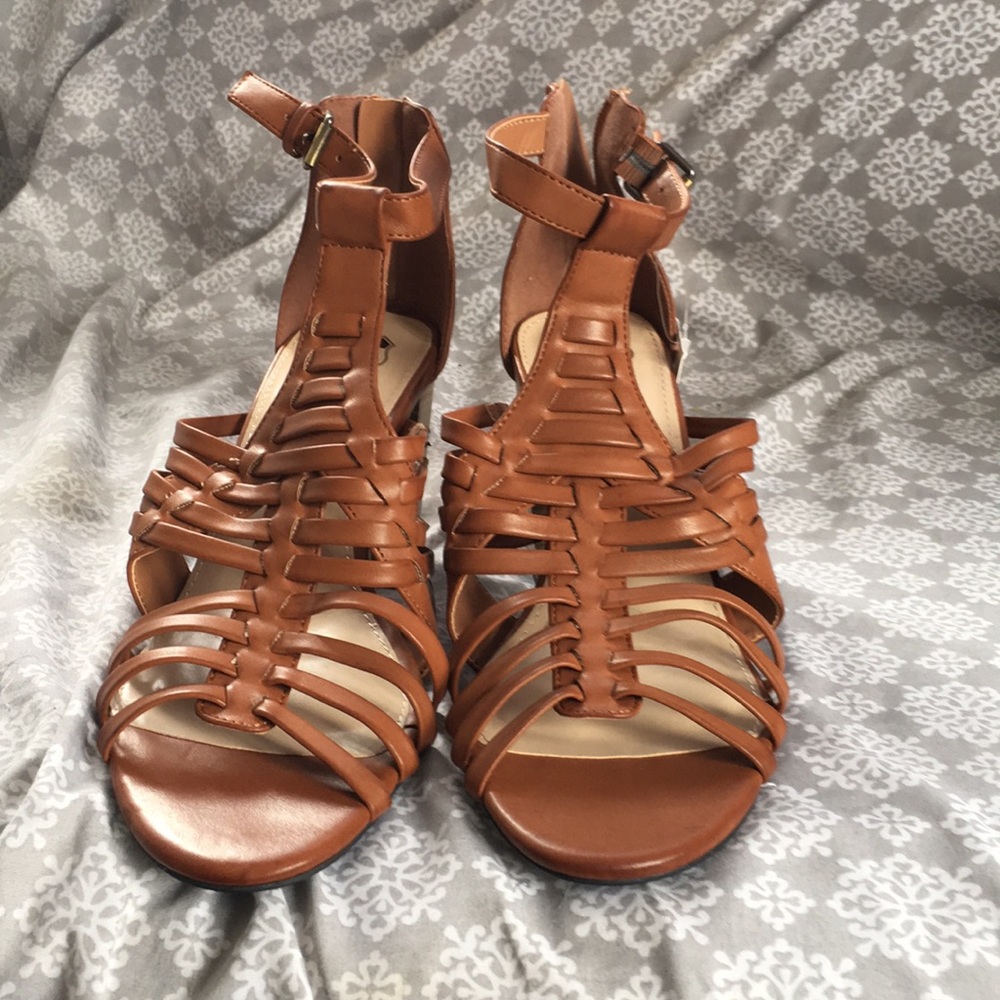 Brown strapped heels